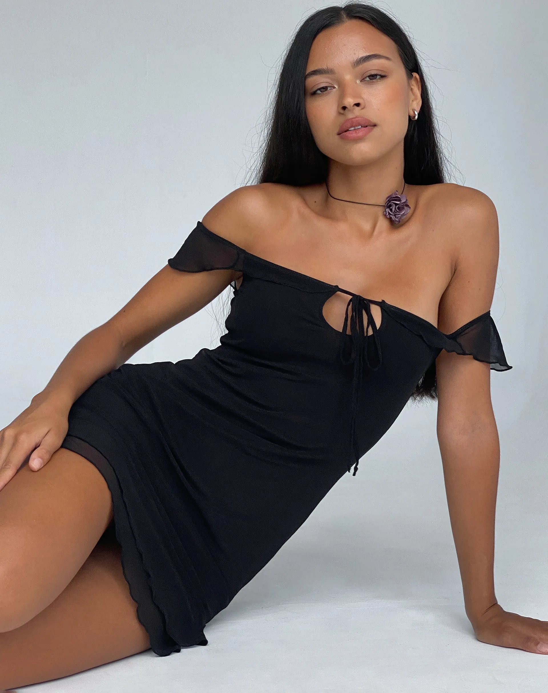 Valory Bardot Mini Dress in Black Mesh sold by Motel Rocks product image thumbnail 2