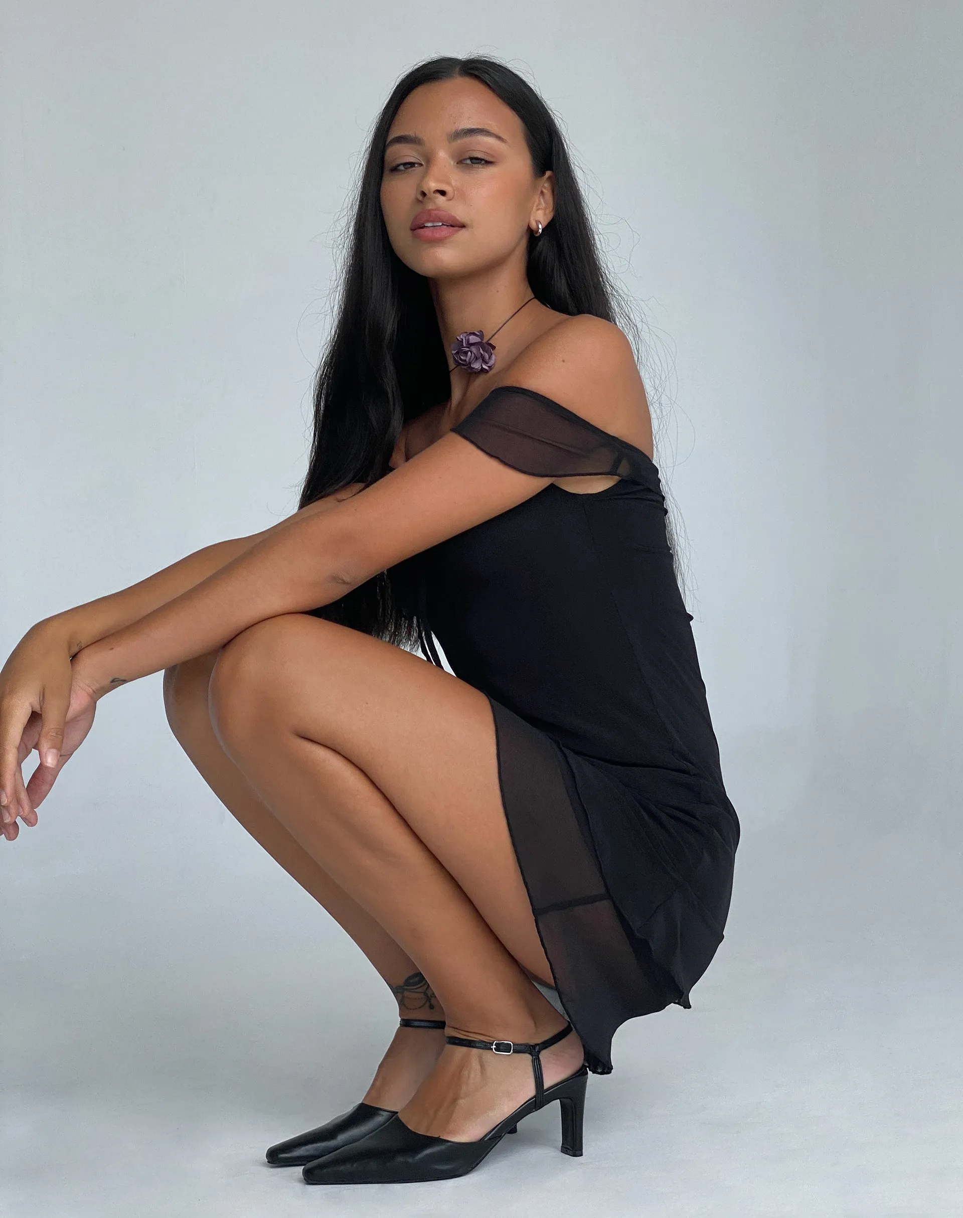 Valory Bardot Mini Dress in Black Mesh sold by Motel Rocks product image thumbnail 3