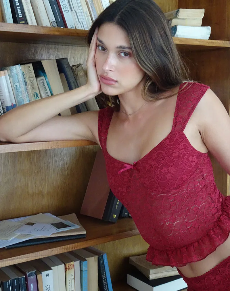 Brietta Cami Top in Deep Red Lace sold by Motel Rocks product image thumbnail 3