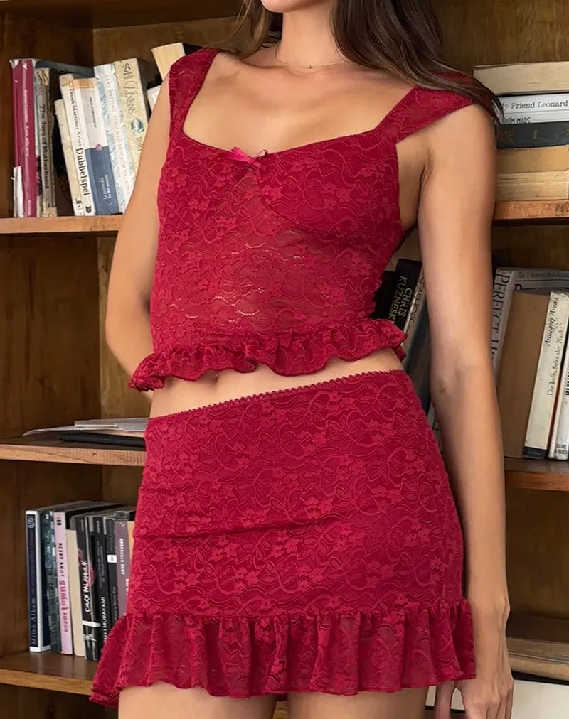 Brietta Cami Top in Deep Red Lace sold by Motel Rocks product image thumbnail 2