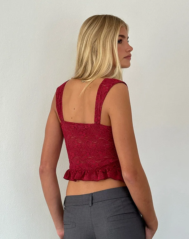 Brietta Cami Top in Deep Red Lace sold by Motel Rocks product image thumbnail 5