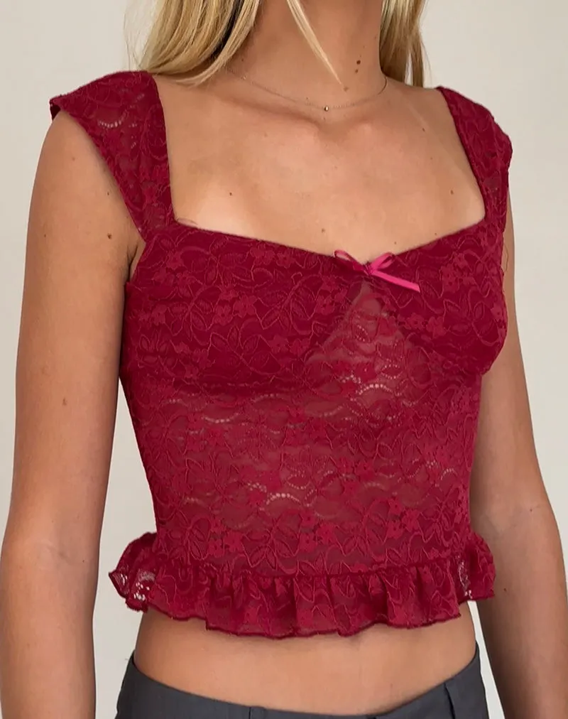 Brietta Cami Top in Deep Red Lace sold by Motel Rocks product image thumbnail 4
