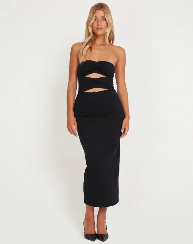 Dayuna Bandeau Midi Dress in Black sold by Motel Rocks