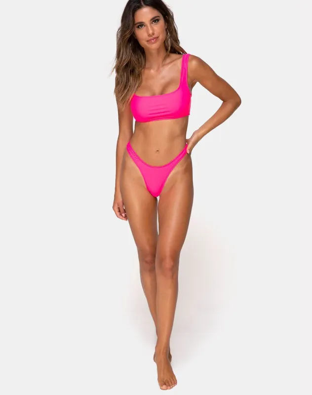 Farida Bikini Bottom in Hot Pink sold by Motel Rocks