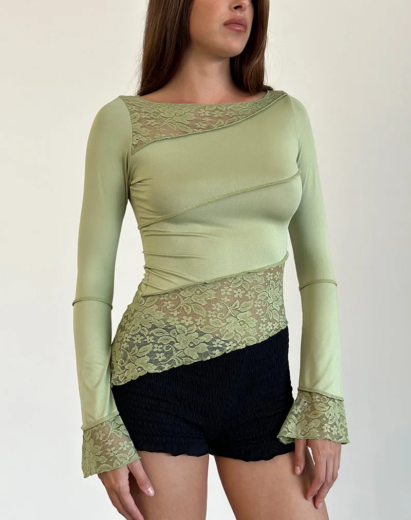 Lucca Long Sleeve Top in Lace Sage sold by Motel Rocks