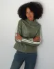 Jacquie Zip Up Biker Jacket in PU Green with Ivory Stripe sold by Motel Rocks