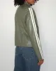 Jacquie Zip Up Biker Jacket in PU Green with Ivory Stripe sold by Motel Rocks