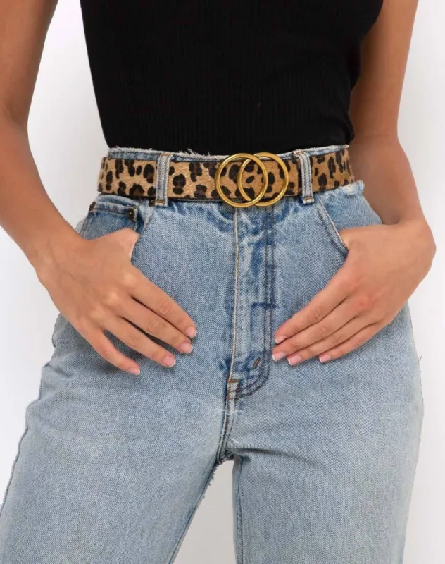 Leopard Leather Belt with Round Buckle sold by Motel Rocks