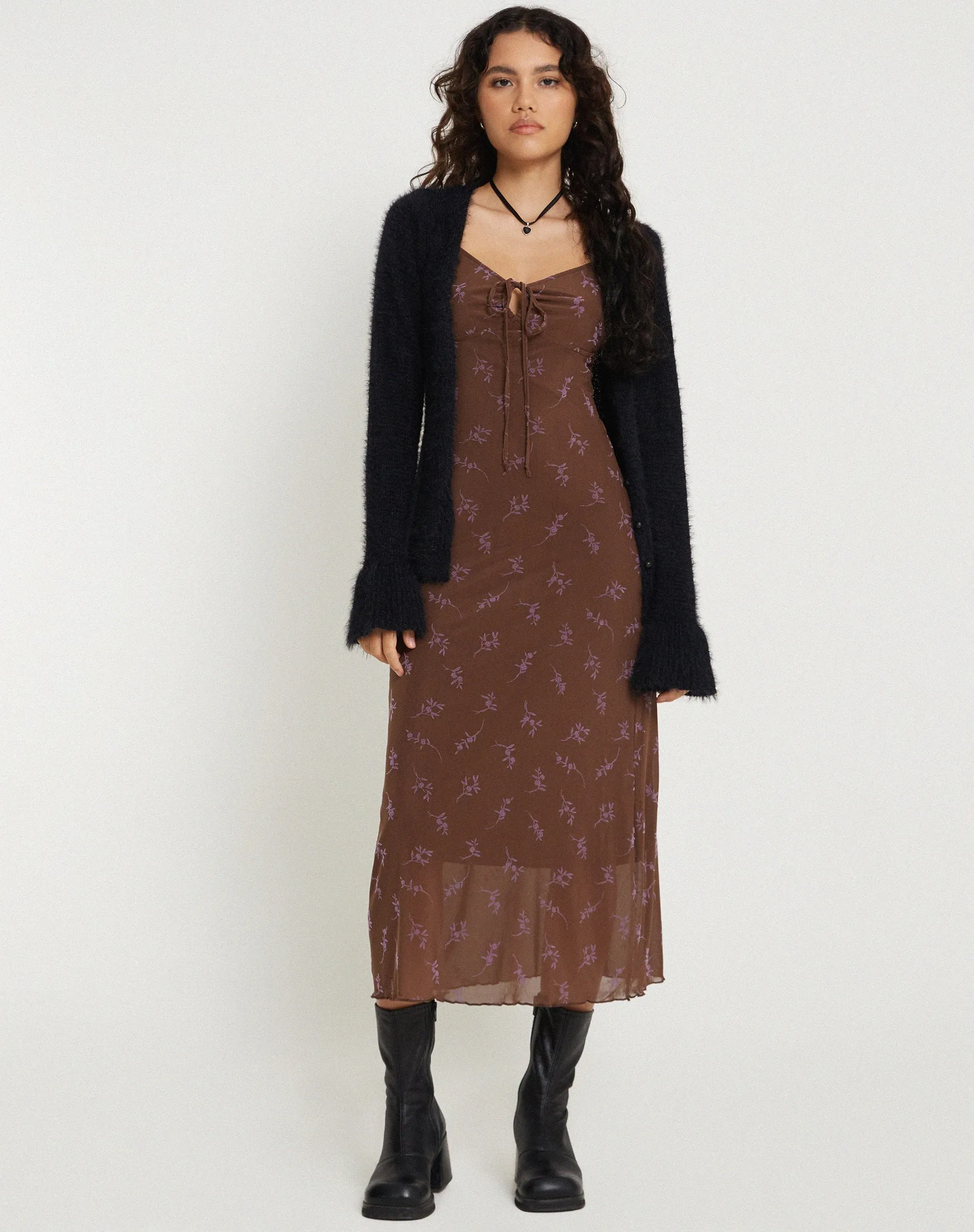 Coya Maxi Dress in Flower Stem Flock Brown sold by Motel Rocks product image thumbnail 4