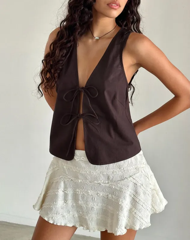 Kayve Tie Front Top in Poplin Deep Mahogany sold by Motel Rocks