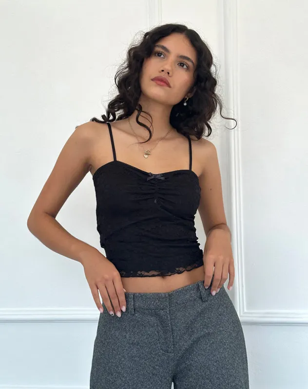 Hali Lace Cami Top in Orchid Black Lace sold by Motel Rocks