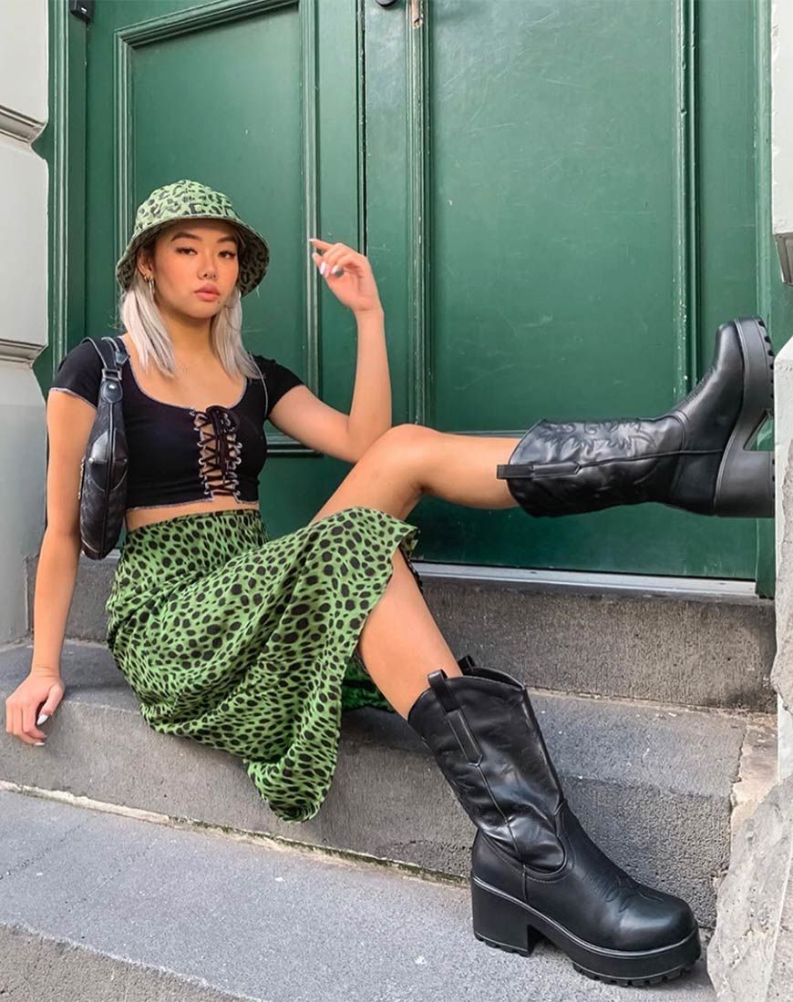 Saika Midi Skirt in Cheetah Khaki sold by Motel Rocks