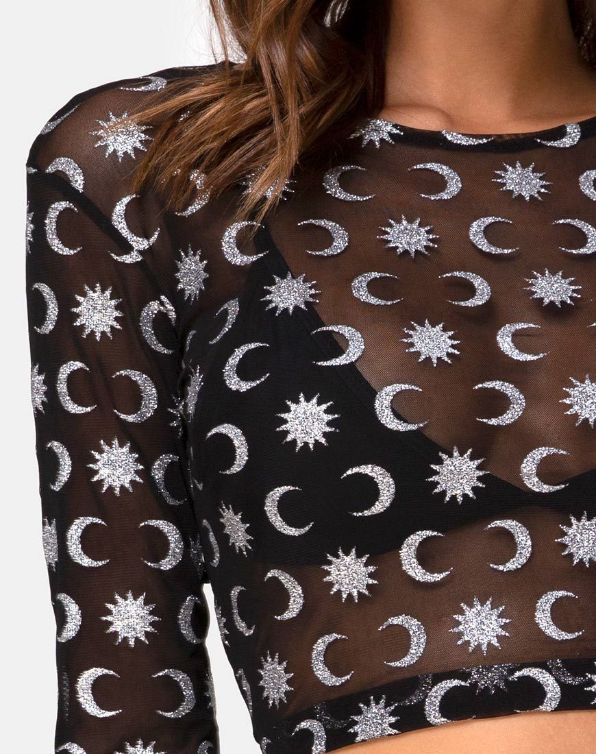 Bonnie Crop Top in Over the Moon Black with Glitter sold by Motel Rocks product image thumbnail 5