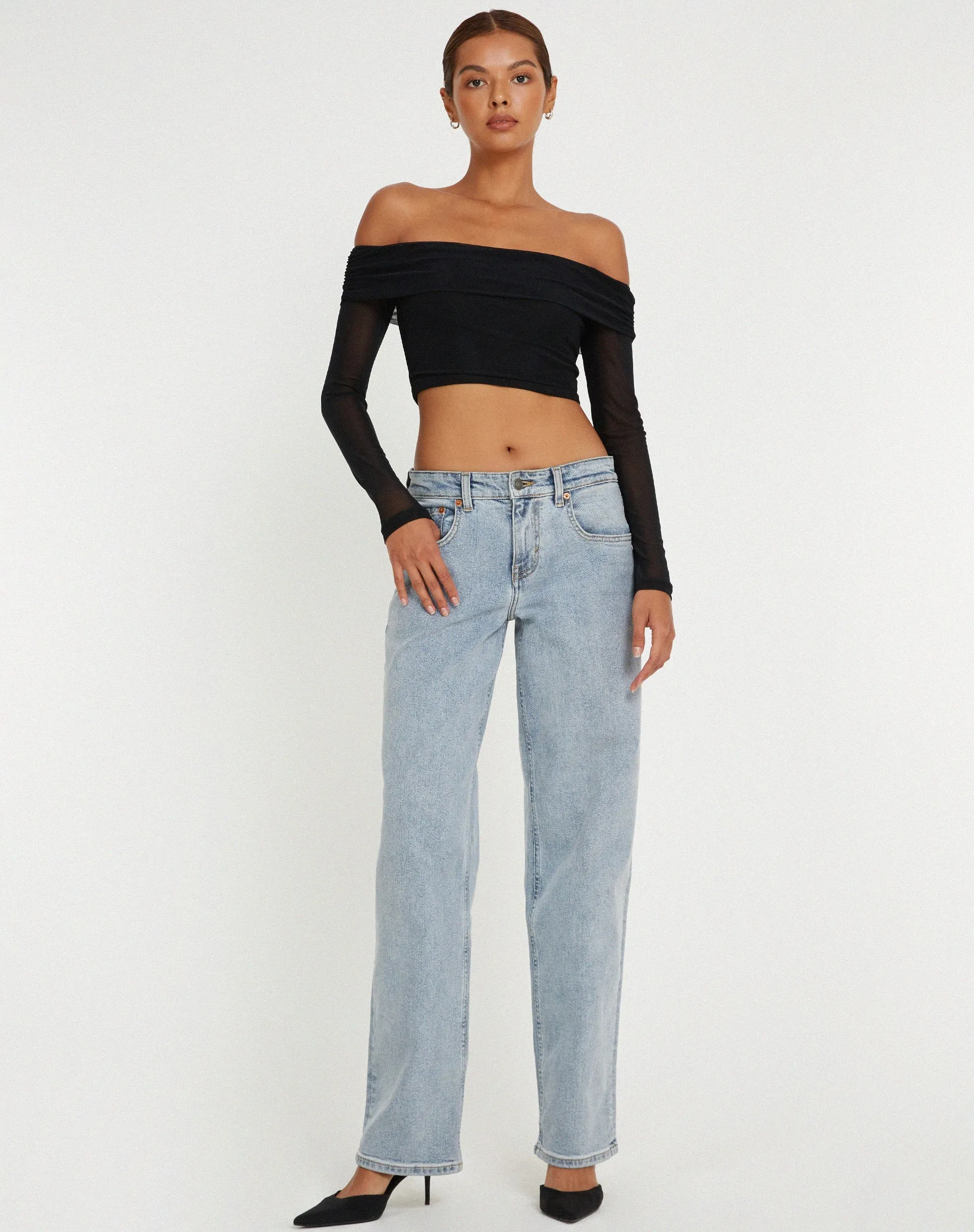 Nagini Long Sleeve Bardot Crop Top in Black sold by Motel Rocks product image thumbnail 3