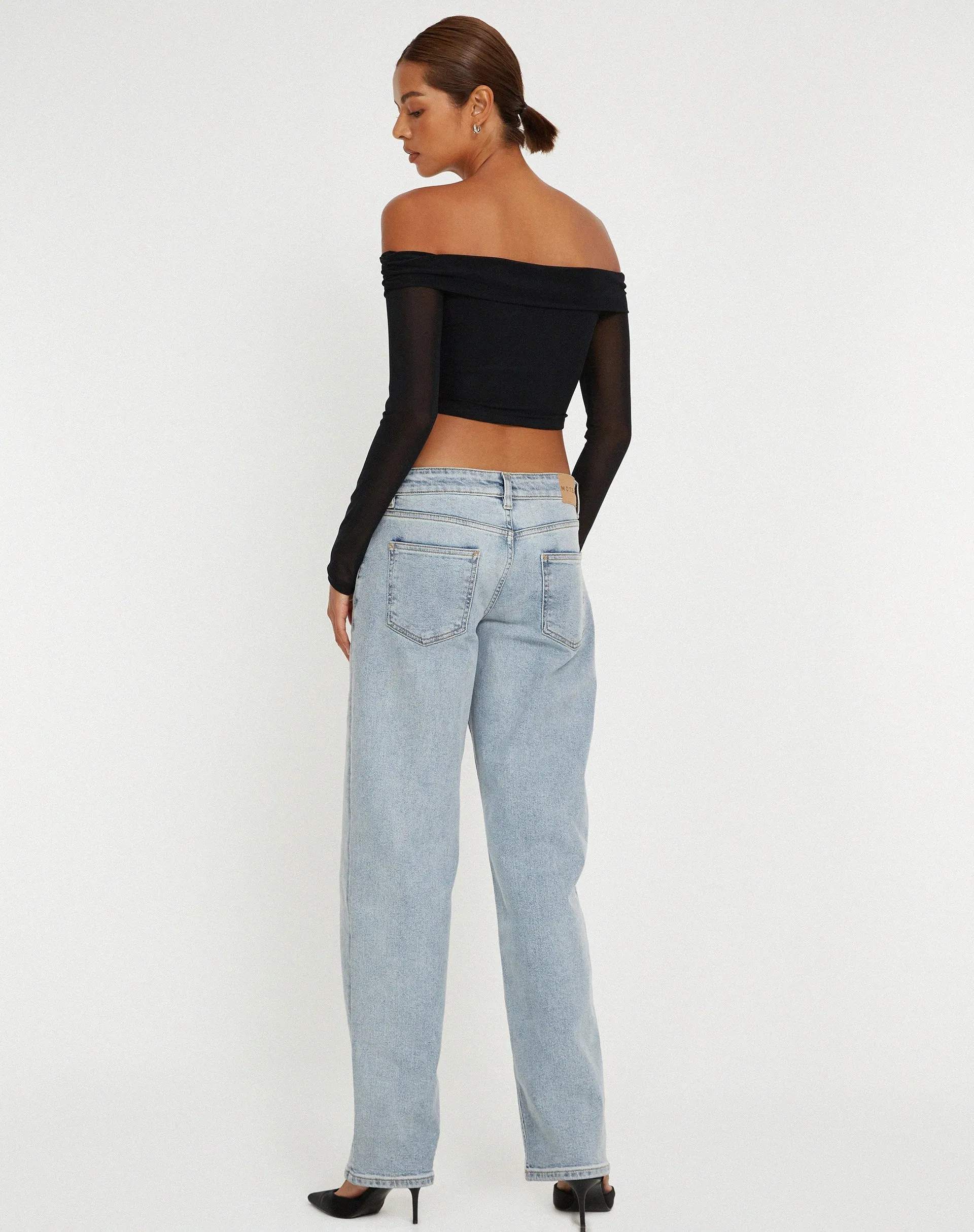Nagini Long Sleeve Bardot Crop Top in Black sold by Motel Rocks product image thumbnail 4