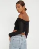Nagini Long Sleeve Bardot Crop Top in Black sold by Motel Rocks