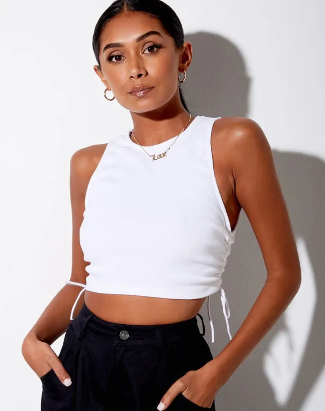 Raze Crop Top in Rib White sold by Motel Rocks