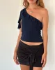 Polly Asymmetric Frill Top in Navy sold by Motel Rocks