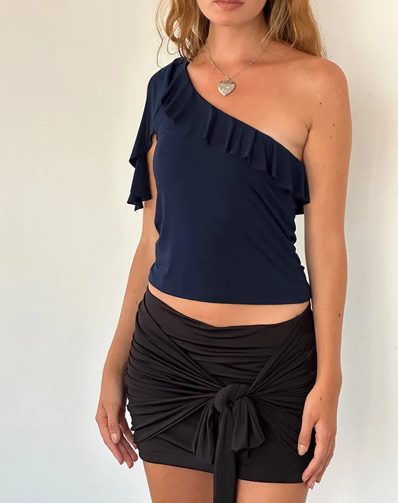 Polly Asymmetric Frill Top in Navy sold by Motel Rocks product image thumbnail 2