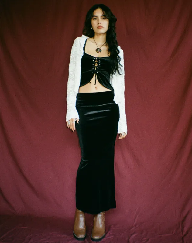 Tulus Maxi Skirt in Black Velvet sold by Motel Rocks