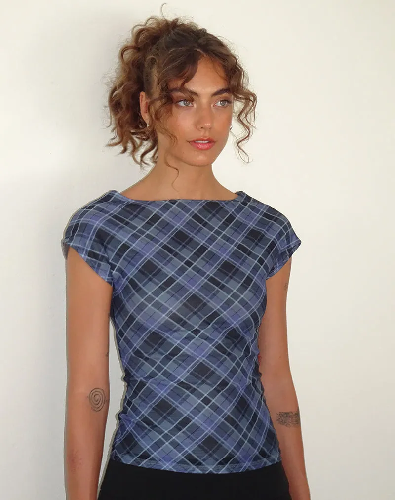 Nova Top in Blue Grey Check Mesh sold by Motel Rocks
