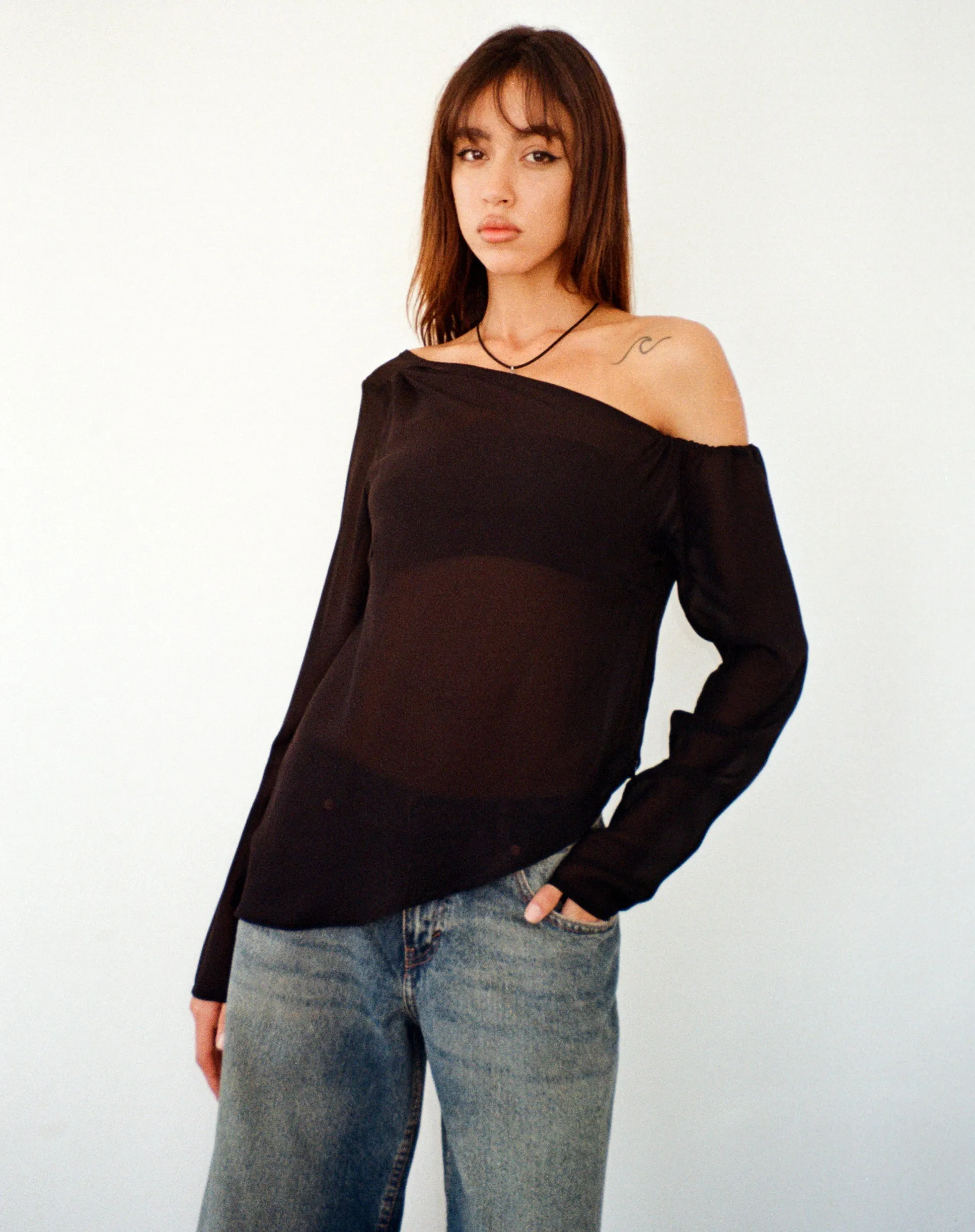 Riot Asymmetric Longline Top in Black Chiffon sold by Motel Rocks product image thumbnail 4