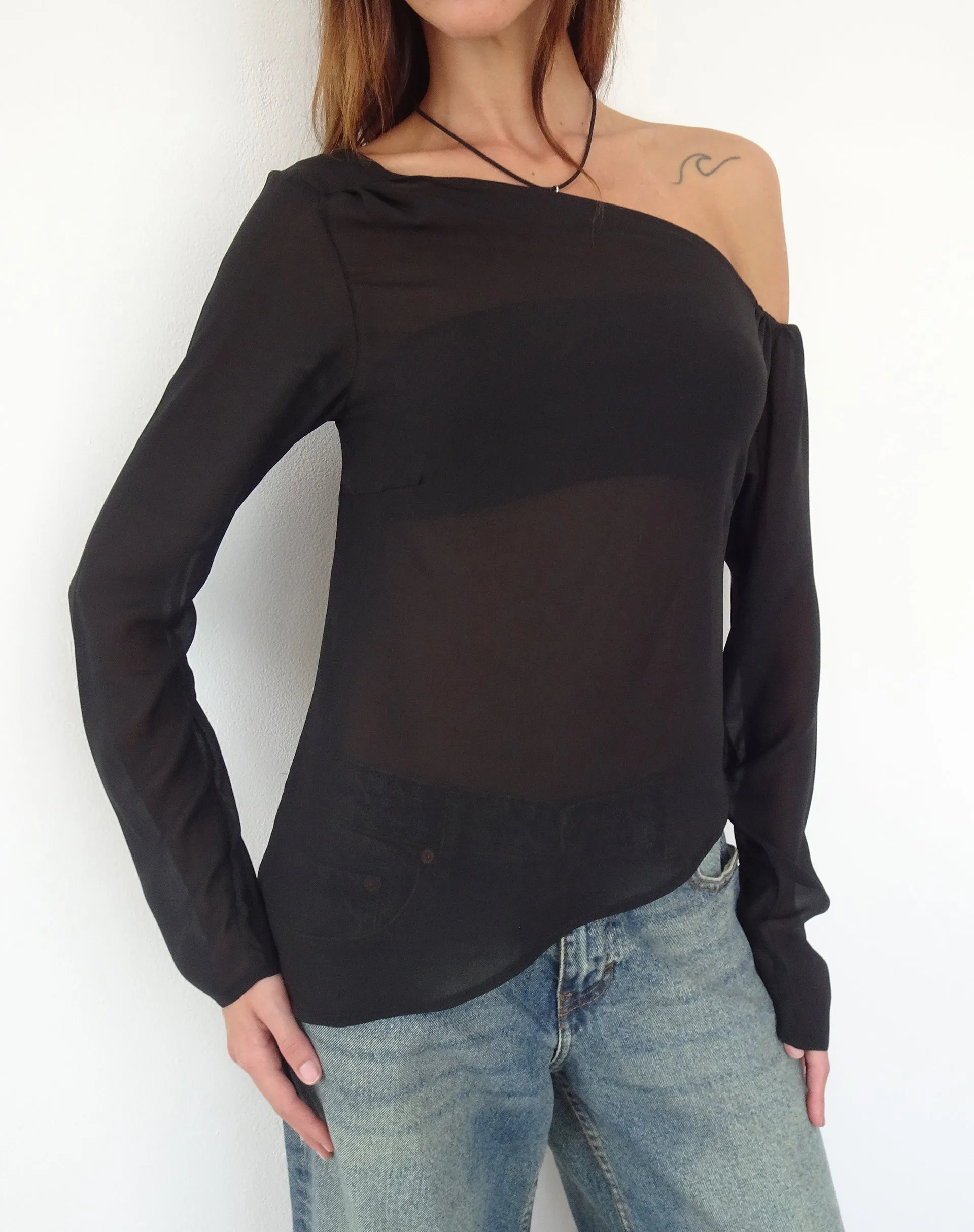Riot Asymmetric Longline Top in Black Chiffon sold by Motel Rocks product image thumbnail 3