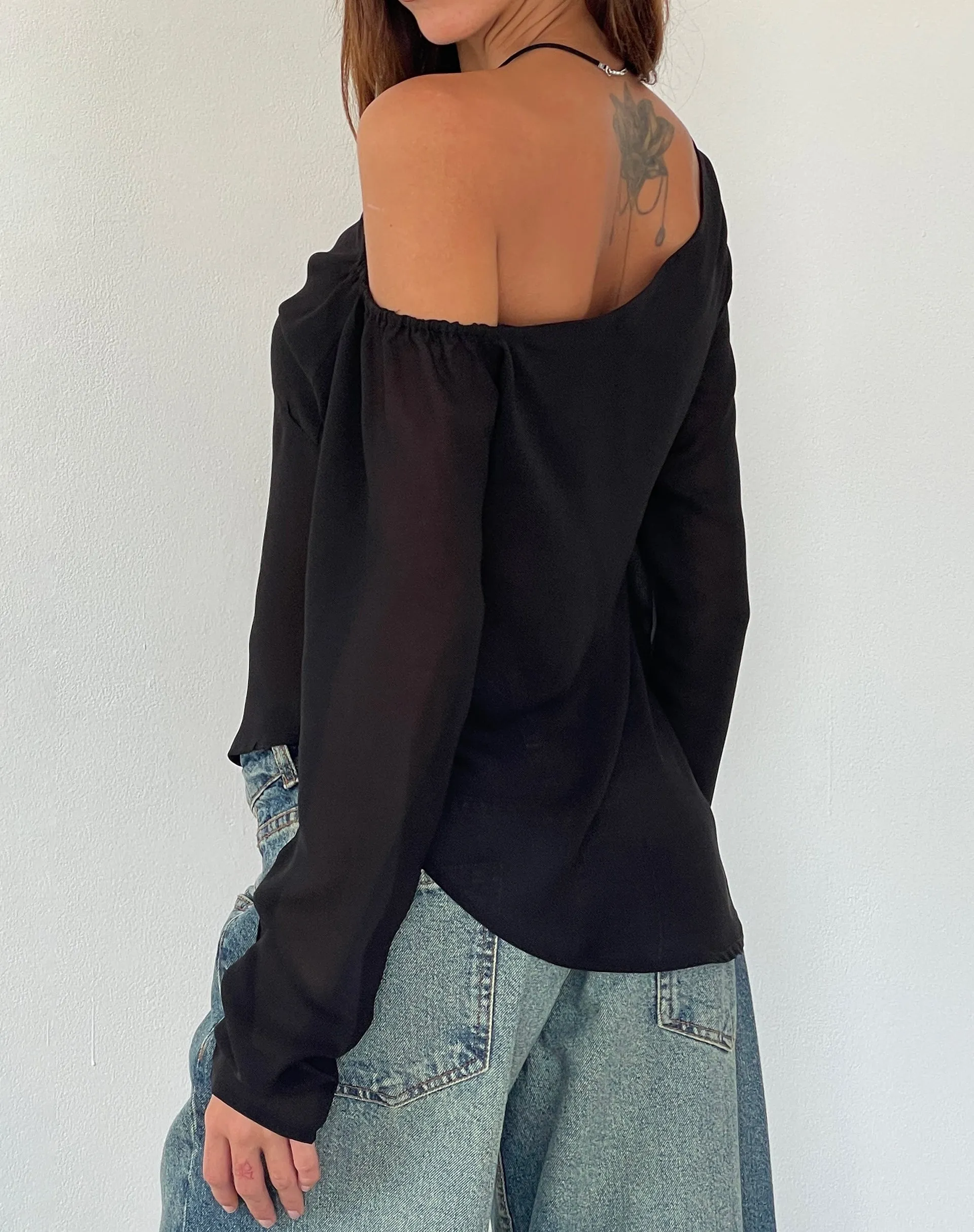 Riot Asymmetric Longline Top in Black Chiffon sold by Motel Rocks product image thumbnail 5