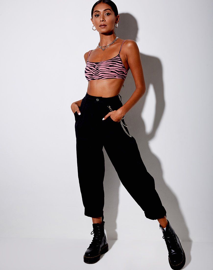 Micro Crop Top in Zip's Zebra Pink sold by Motel Rocks product image thumbnail 3