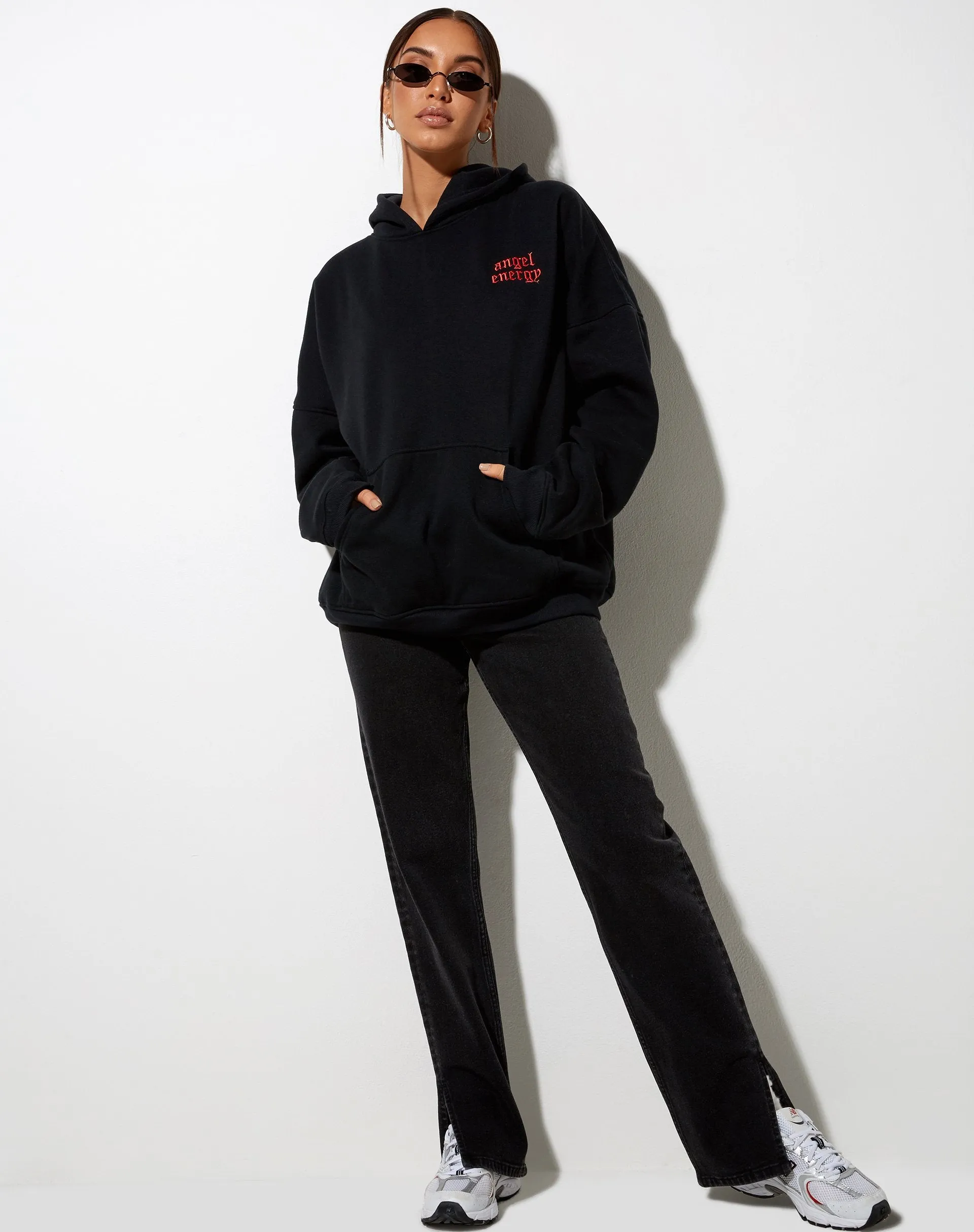 Oversize Hoodie in Black 'Angel Energy' Light Red Embro sold by Motel Rocks product image thumbnail 2