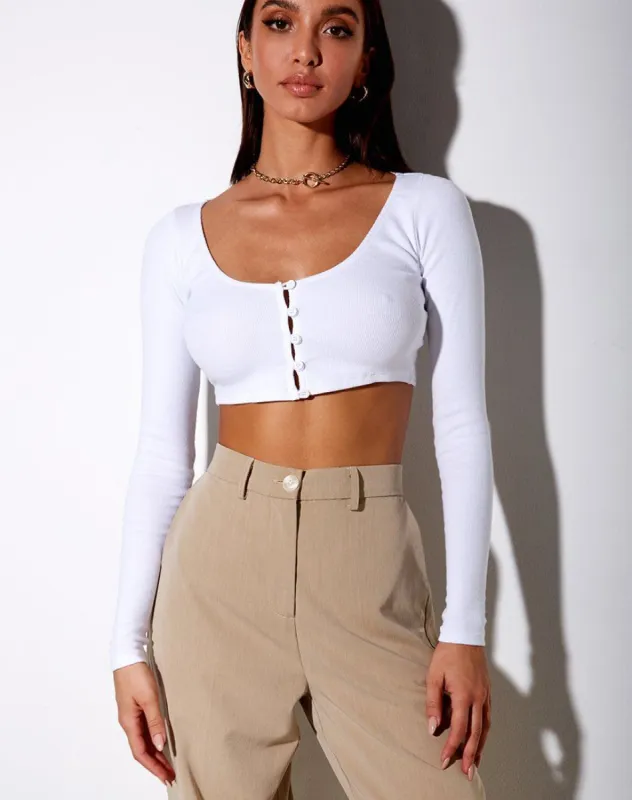 Ineke Crop Top in Rib White sold by Motel Rocks