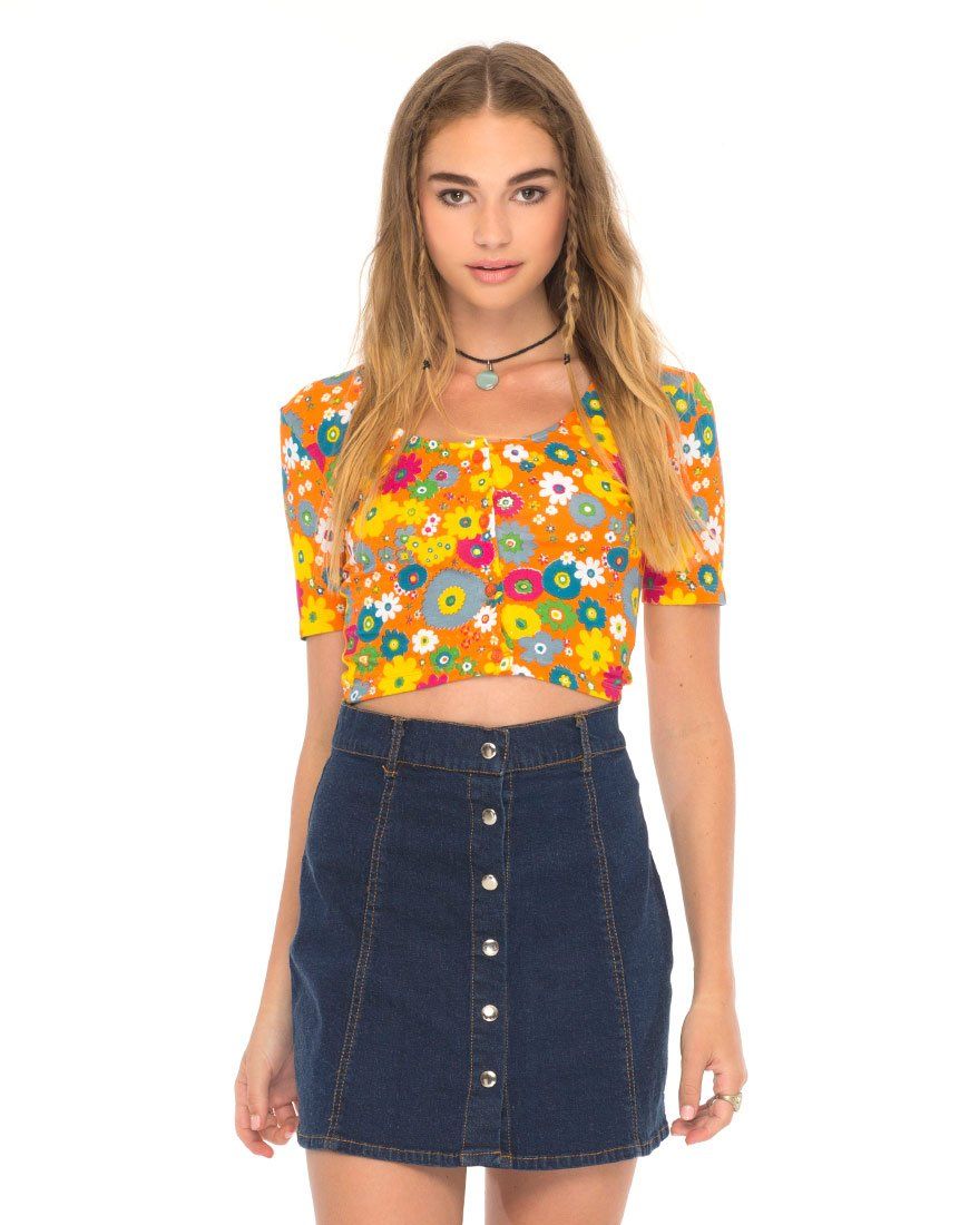 Eclat Crop Top in Playtime Floral Orange sold by Motel Rocks
