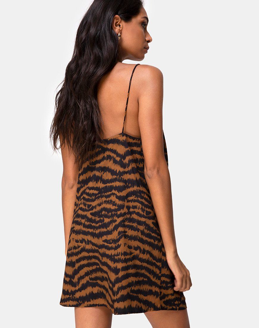 Datista Slip Dress in Animal Drip Brown sold by Motel Rocks product image thumbnail 3
