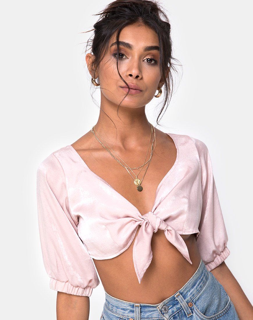 Kavida Crop Top in Satin Dusty Rose sold by Motel Rocks