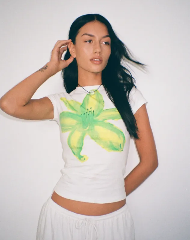 Tiona Printed Tee in Summer Flower Lime sold by Motel Rocks