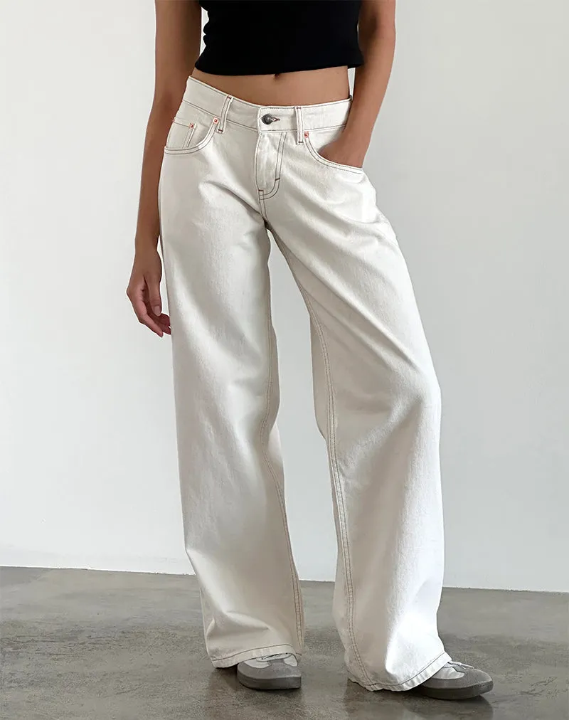 Roomy Extra Wide Low Rise Jeans in Off White sold by Motel Rocks