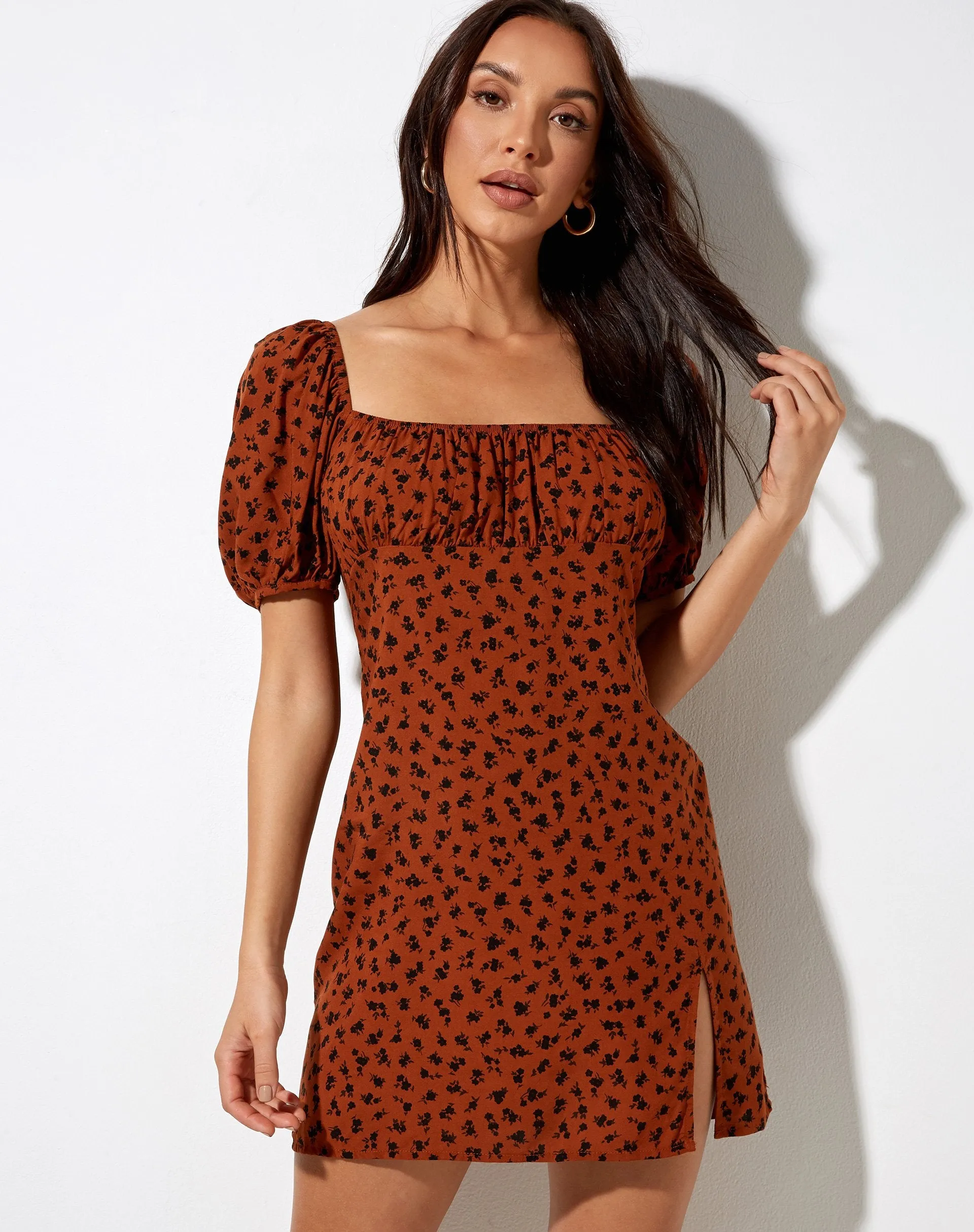 Varie Mini Dress in Dainty Daisy Bombay Brown sold by Motel Rocks product image thumbnail 4