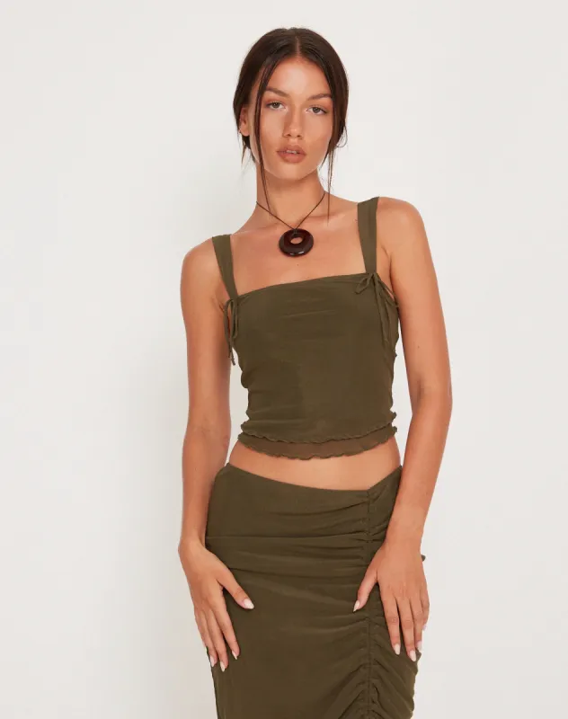 Raline Vest Top in Mesh Dark Olive made by Motel Rocks
