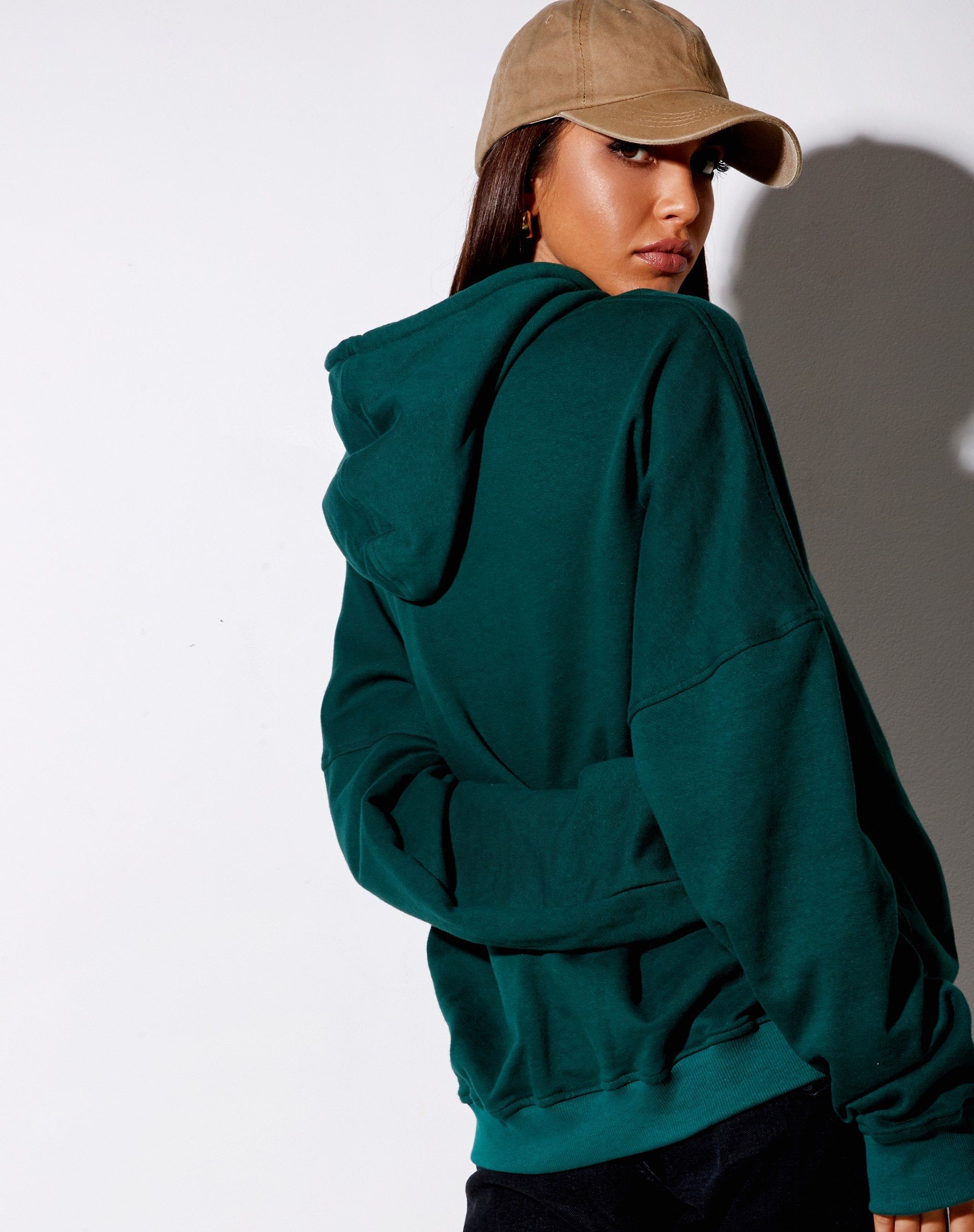 Oversize Hoody in Bottle Green 'Too Many Feelings' sold by Motel Rocks product image thumbnail 2