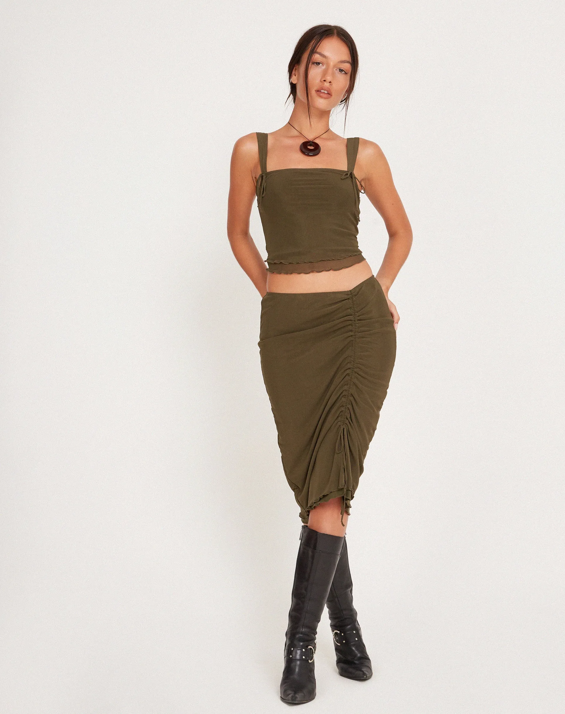 Raline Vest Top in Mesh Dark Olive sold by Motel Rocks product image thumbnail 4