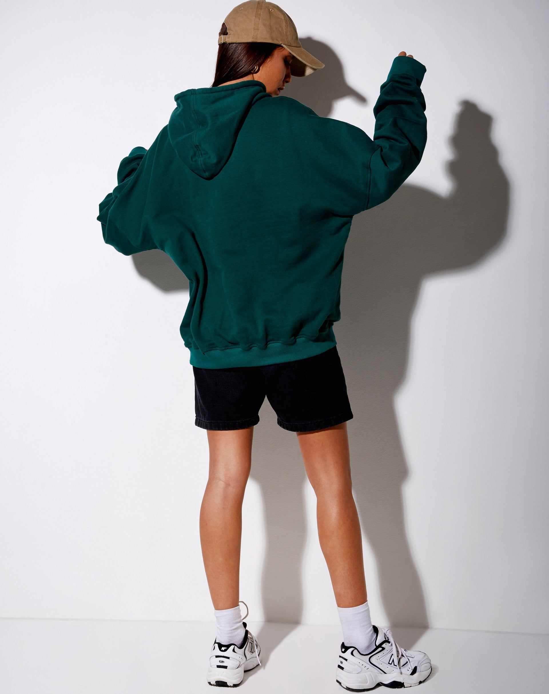 Oversize Hoody in Bottle Green 'Too Many Feelings' sold by Motel Rocks product image thumbnail 4