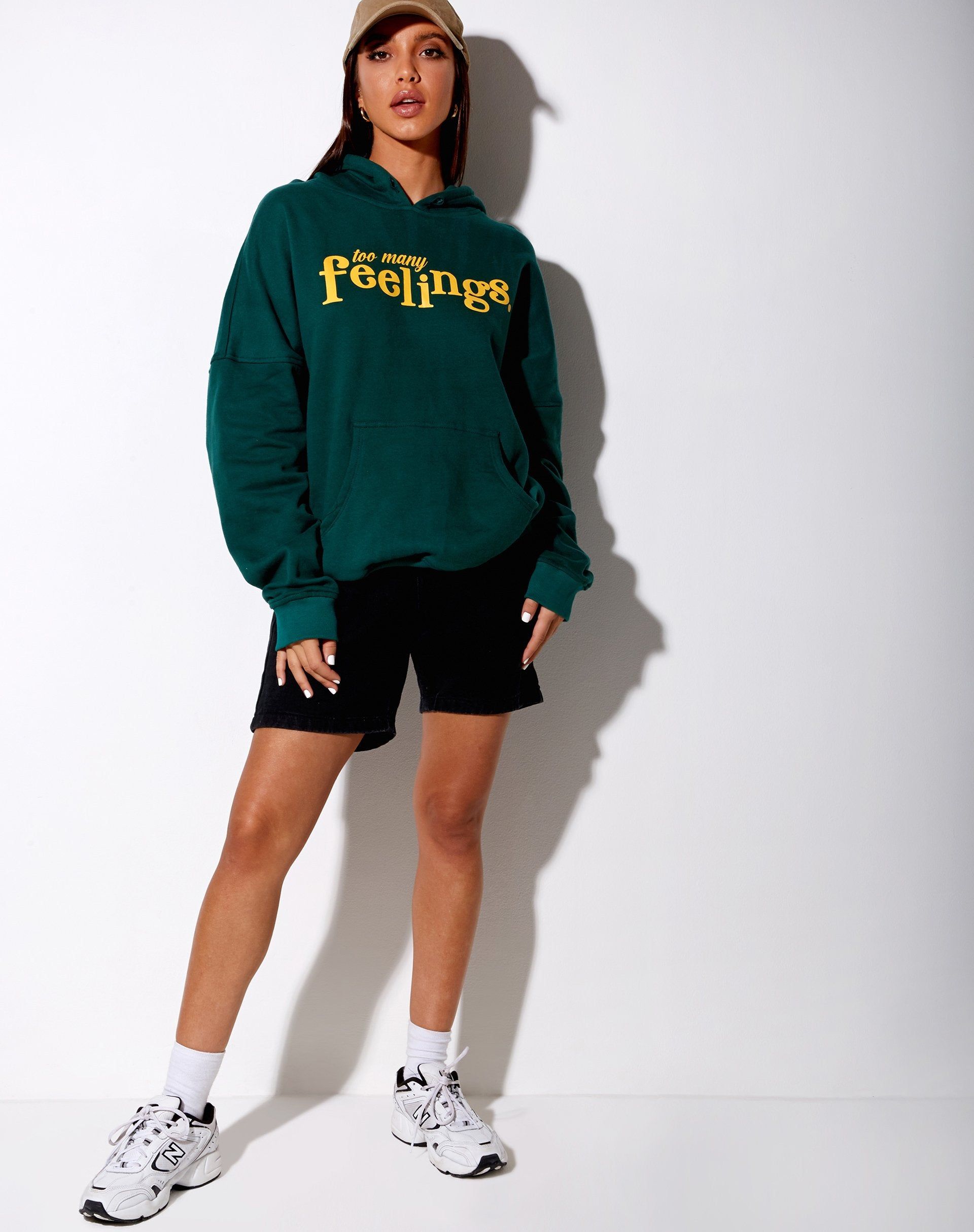 Oversize Hoody in Bottle Green 'Too Many Feelings' sold by Motel Rocks product image thumbnail 3