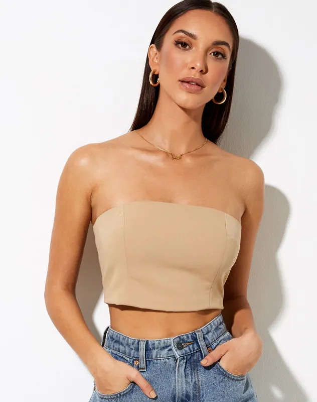 Shoki Bandeau Top in Almond sold by Motel Rocks