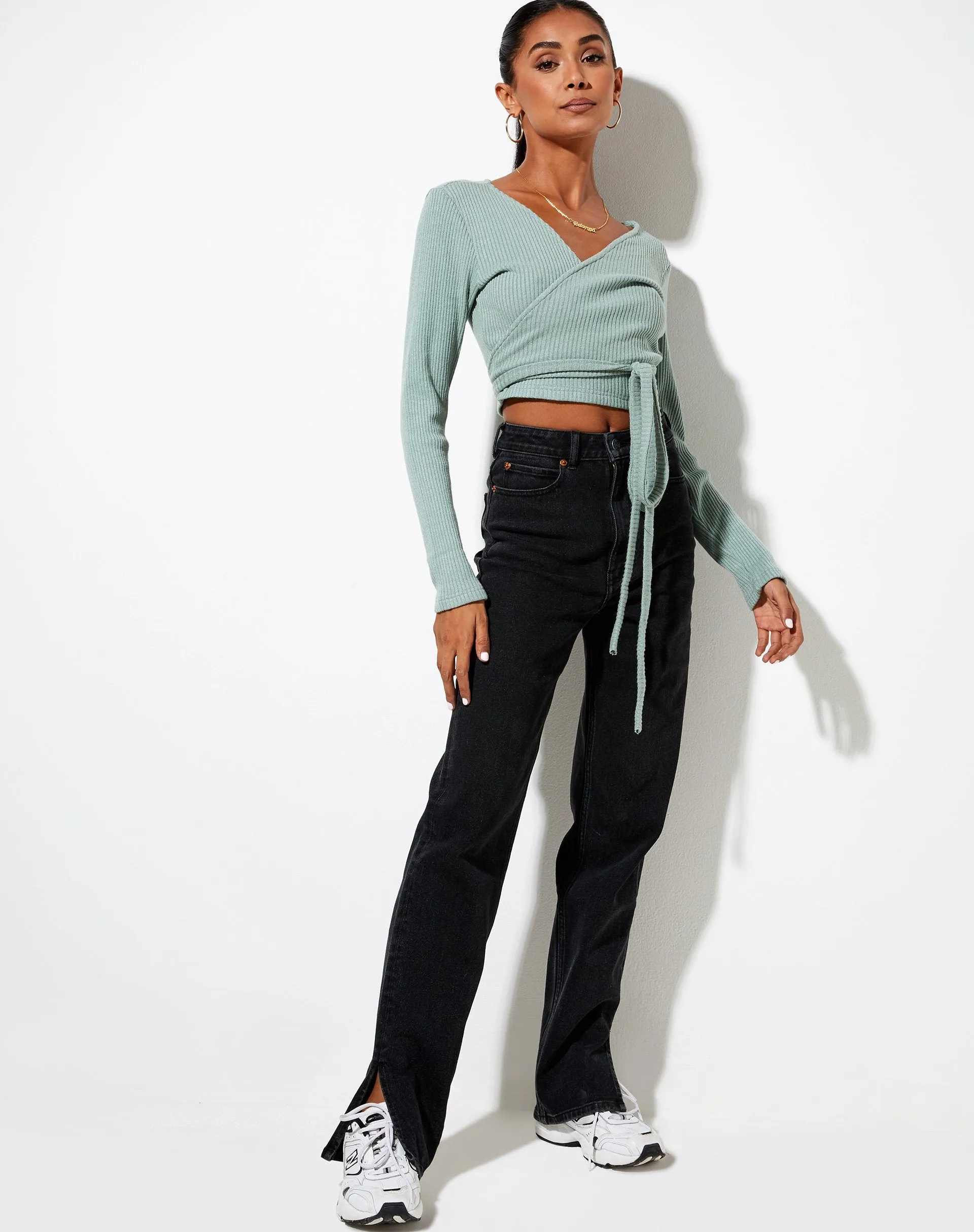 Bianca Wrap Top in Rib Olive sold by Motel Rocks product image thumbnail 3