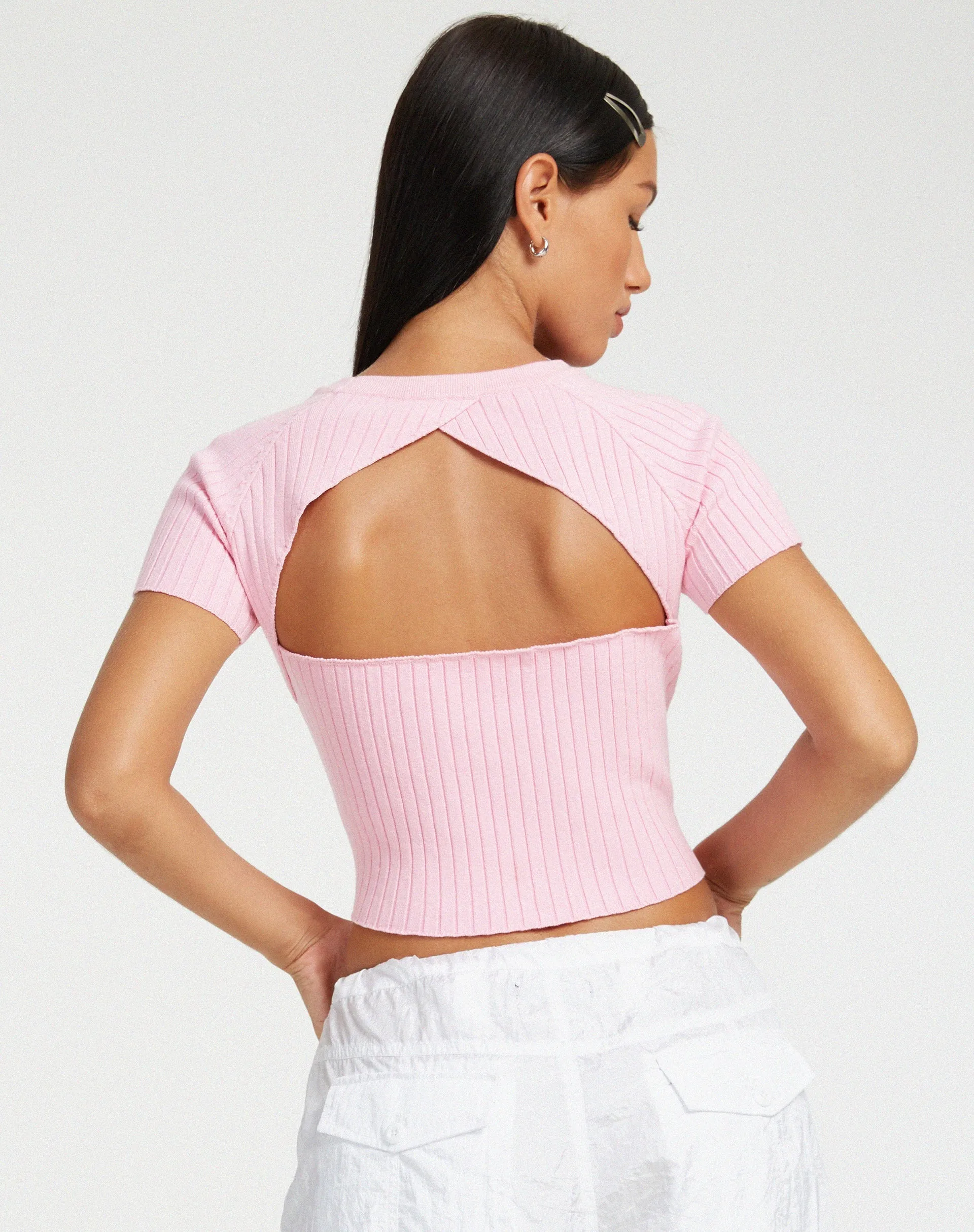 Morsche Cut Out Crop Knitted Top in Pink sold by Motel Rocks product image thumbnail 2