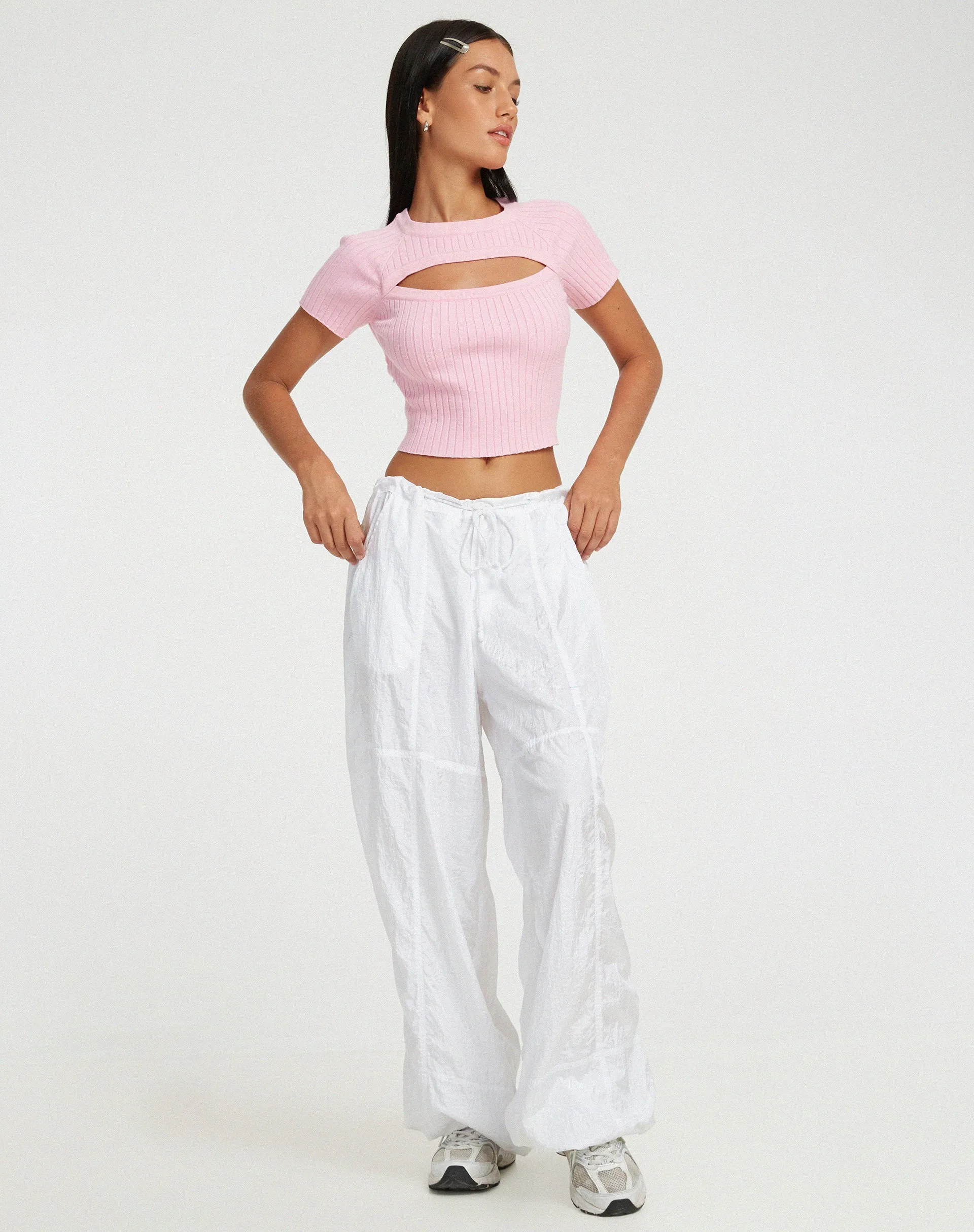 Morsche Cut Out Crop Knitted Top in Pink sold by Motel Rocks product image thumbnail 3
