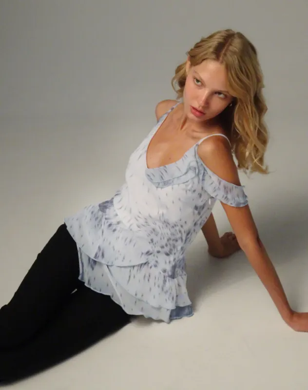 Aurel Waterfall Ruffle Cami Top in Distorted Animal Print sold by Motel Rocks