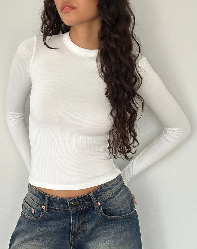 Beech Ribbed Long Sleeve Top in Off White sold by Motel Rocks product image thumbnail 2