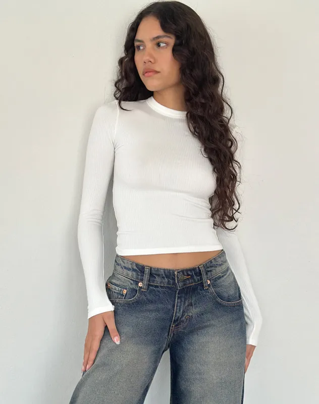 Beech Ribbed Long Sleeve Top in Off White sold by Motel Rocks