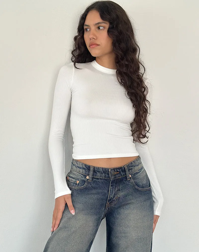 Beech Ribbed Long Sleeve Top in Off White sold by Motel Rocks